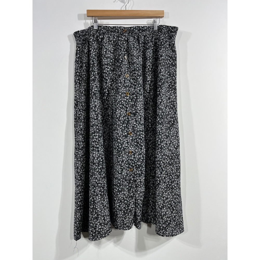 Ditsy Floral Button Front Maxi Skirt Womens 4XL Dark Cottagecore Fairy Grunge